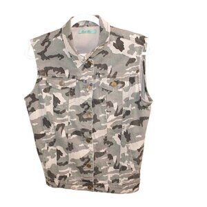 Turquoise Haven Women’s Small Gray Camo Denim Vest Button Front